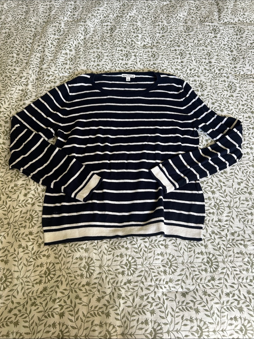 J. Crew Navy and White Striped Crewneck Sweater